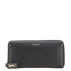 サンローラン YSLロゴ 長財布 ラウンドファスナー ブラック レザー レディース SAINT LAURENT 【中古】