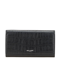 サンローラン クロコ型押し 長財布 ブラック レザー レディース SAINT LAURENT 【中古】