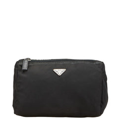プラダ 三角ロゴプレート ポーチ ブラック ナイロン レディース PRADA 【中古】