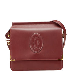 カルティエ マストライン ショルダーバッグ ワインレッド ボルドー レザー レディース CARTIER 【中古】