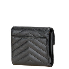 サンローラン YSL Vステッチ 三つ折り財布 403943 ブラック レザー レディース SAINT LAURENT 【中古】