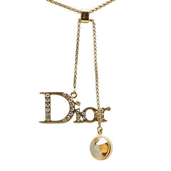 ディオール ロゴ ラインストーン ネックレス ゴールド メッキ レディース Dior 【中古】