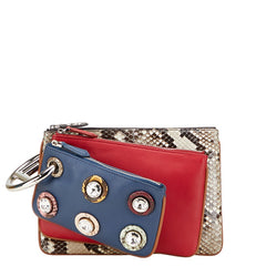 フェンディ トリプレット ポーチ 8BS001 レッド ブルー マルチカラー レザー パイソン レディース FENDI 中古
