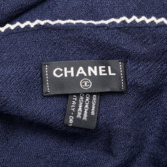 シャネル ココマーク ショール ストール ネイビー ホワイト カシミヤ レディース CHANEL 【中古】