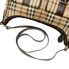 バーバリー ノバチェック シャドーホース ショルダーバッグ ベージュ ブラウン PVC レザー レディース BURBERRY 【中古】