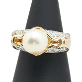 K18YG イエローゴールド パール9.3mm ダイヤ リング 指輪 レディース 13号 【中古】