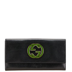 グッチ インターロッキングG 長財布 131864 ブラック グリーン レザー レディース GUCCI 【中古】