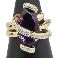 パープル K18YG イエローゴールド アメジスト6.21ct ダイヤ0.19ct リング 指輪 レディース 15.5号 【中古】