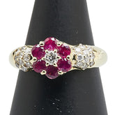 K18YG イエローゴールド ルビー0.70ct ダイヤ0.40ct フラワー モチーフ リング 指輪 レディース 13.5号 【中古】