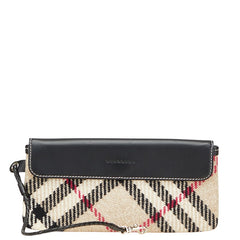 バーバリー ノバチェック ポーチ ベージュ ブラック ウール レザー レディース BURBERRY 【中古】