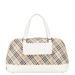 バーバリー ノバチェック ボストンバッグ ハンドバッグ ベージュ ホワイト キャンバス レザー レディース BURBERRY 【中古】