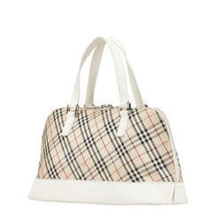 バーバリー ノバチェック ボストンバッグ ハンドバッグ ベージュ ホワイト キャンバス レザー レディース BURBERRY 【中古】