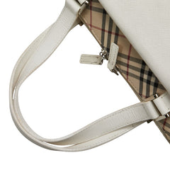 バーバリー ノバチェック ボストンバッグ ハンドバッグ ベージュ ホワイト キャンバス レザー レディース BURBERRY 【中古】