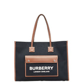 バーバリー フレヤ トートバッグ ブラック ブラウン キャンバス レザー レディース BURBERRY 【中古】
