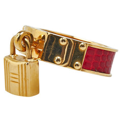 エルメス ケリー カデナ モチーフ スカーフリング ゴールド レッド メッキ リザード レディース HERMES 【中古】