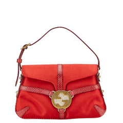 グッチ インターロッキングG ミニ ハンドバッグ レッド サテン レザー レディース GUCCI 【中古】