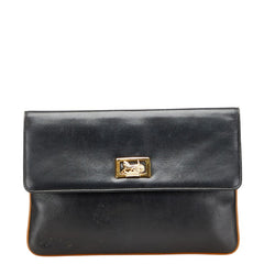 セリーヌ 馬車金具 クラッチバッグ セカンドバッグ ブラック レザー メンズ CELINE 【中古】