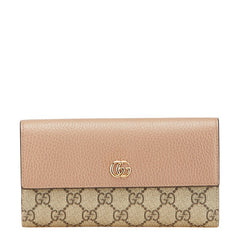 グッチ GGマーモント GGスプリーム 長財布 456116 ベージュ ピンクベージュ PVC レザー レディース GUCCI 【中古】