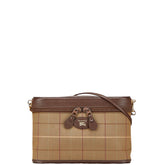 バーバリー チェック 斜め掛け ショルダーバッグ カーキ マルチカラー キャンバス レザー レディース BURBERRY 【中古】