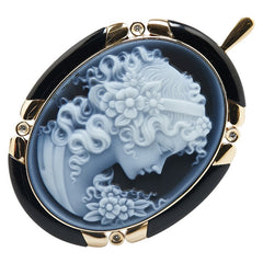 K18YG イエローゴールド ダイヤ0.064ct メノウカメオ約40×30mm オニキス カメオ ペンダント兼用ブローチ レディース 【中古】