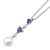 K18WG ホワイトゴールド ダイヤ0.07ct アコヤパール8.5mm アメジスト0.51ct ペンダントネックレス レディース 【中古】
