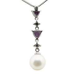 K18WG ホワイトゴールド ダイヤ0.07ct アコヤパール8.5mm アメジスト0.51ct ペンダントネックレス レディース 【中古】