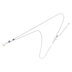 K18WG ホワイトゴールド ダイヤ0.07ct アコヤパール8.5mm アメジスト0.51ct ペンダントネックレス レディース 【中古】