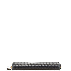 ボッテガヴェネタ イントレチャート ラウンドファスナー 長財布 ブラック レザー レディース BOTTEGAVENETA 【中古】