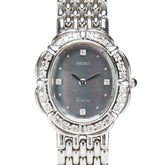 セイコー エクセリーヌ ダイヤベゼル 4Pダイヤ 腕時計 5A50-5190 クオーツ シルバー文字盤 ステンレススチール レディース SEIKO 【中古】