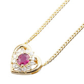 K18YG イエローゴールド ルビー ダイヤ ハート モチーフ ペンダントネックレス レディース 【中古】