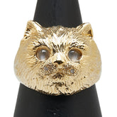 K18YG イエローゴールド ムーンストーン ダイヤ キャット 猫 モチーフ リング 指輪 レディース 12号 【中古】