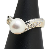 K18YG イエローゴールド Pt900 プラチナ コンビ アコヤパール8.4mm ダイヤ0.16ct リング 指輪 レディース 12.5号 【中古】