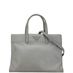 プラダ 三角ロゴプレート ハンドバッグ ショルダーバッグ 2WAY グレー サフィアーノレザー レディース PRADA 【中古】