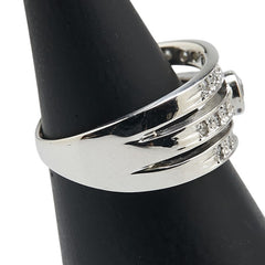 Pt900 プラチナ ダイヤ0.15ct ダイヤ0.081ct 3連 ピンキーリング レディース 3.5号 【中古】