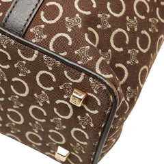 セリーヌ Cマカダム ハンドバッグ ブラウン ベージュ キャンバス レザー レディース CELINE 【中古】