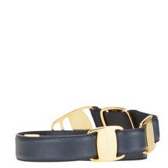 サルヴァトーレフェラガモ ヴァラ ベルト ブラック ゴールド レザー メッキ レディース Salvatore Ferragamo 【中古】