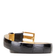 ディオール CDバックル クロコ型押し ベルト ブラック レザー レディース Dior 【中古】