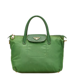 プラダ 三角ロゴプレート ハンドバッグ グリーン ナイロン サフィアーノレザー レディース PRADA 【中古】