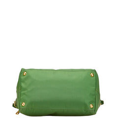 プラダ 三角ロゴプレート ハンドバッグ グリーン ナイロン サフィアーノレザー レディース PRADA 【中古】