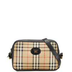 バーバリー ノバチェック シャドーホース ショルダーバッグ ベージュ ブラック キャンバス レザー レディース BURBERRY 【中古】