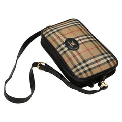 バーバリー ノバチェック シャドーホース ショルダーバッグ ベージュ ブラック キャンバス レザー レディース BURBERRY 【中古】