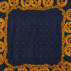 シャネル ココマーク ラウンド チェーン スカーフ ネイビー ゴールド シルク レディース CHANEL 【中古】