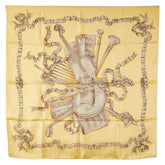 ディオール 楽器 モチーフ スカーフ イエロー ブラウン シルク レディース Dior 【中古】