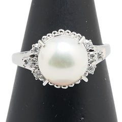 Pt900 プラチナ アコヤパール9.2mm ダイヤ0.15ct リング 指輪 レディース 13号 【中古】