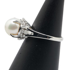 Pt900 プラチナ アコヤパール9.2mm ダイヤ0.15ct リング 指輪 レディース 13号 【中古】