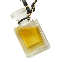シャネル パフューム ナンバー5 NO.5 チェーン ネックレス ゴールド ブラック メッキ レザー レディース CHANEL 【中古】