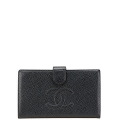 シャネル ココマーク 二つ折り財布 ブラック キャビアスキン レディース CHANEL 【中古】