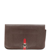 エルメス ドゴンGM ドゴンデュオ バイカラー 二つ折り財布 ショコラ ヴァーミリオン トゴ レディース HERMES 【中古】