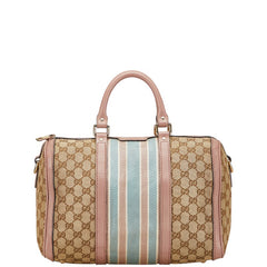 グッチ GGキャンバス ハンドバッグ 247205 ベージュ ピンク ブルー キャンバス レザー レディース GUCCI 【中古】