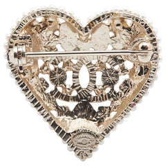 シャネル ココマーク ハート ビジュー ブローチ シャンパンゴールド マルチカラー メッキ フェイクパール レディース CHANEL 【中古】